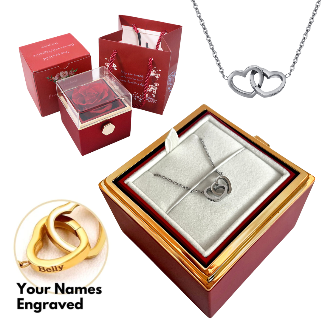 FOREVER LOVE ROSE BOX - ENGRAVED NECKLACE & REAL ROSE