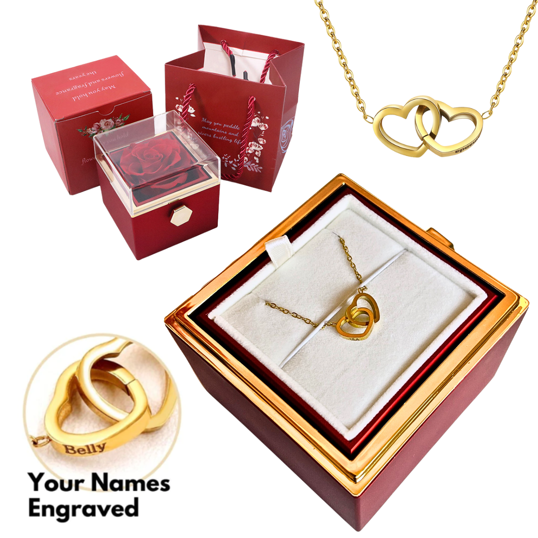 FOREVER LOVE ROSE BOX - ENGRAVED NECKLACE & REAL ROSE