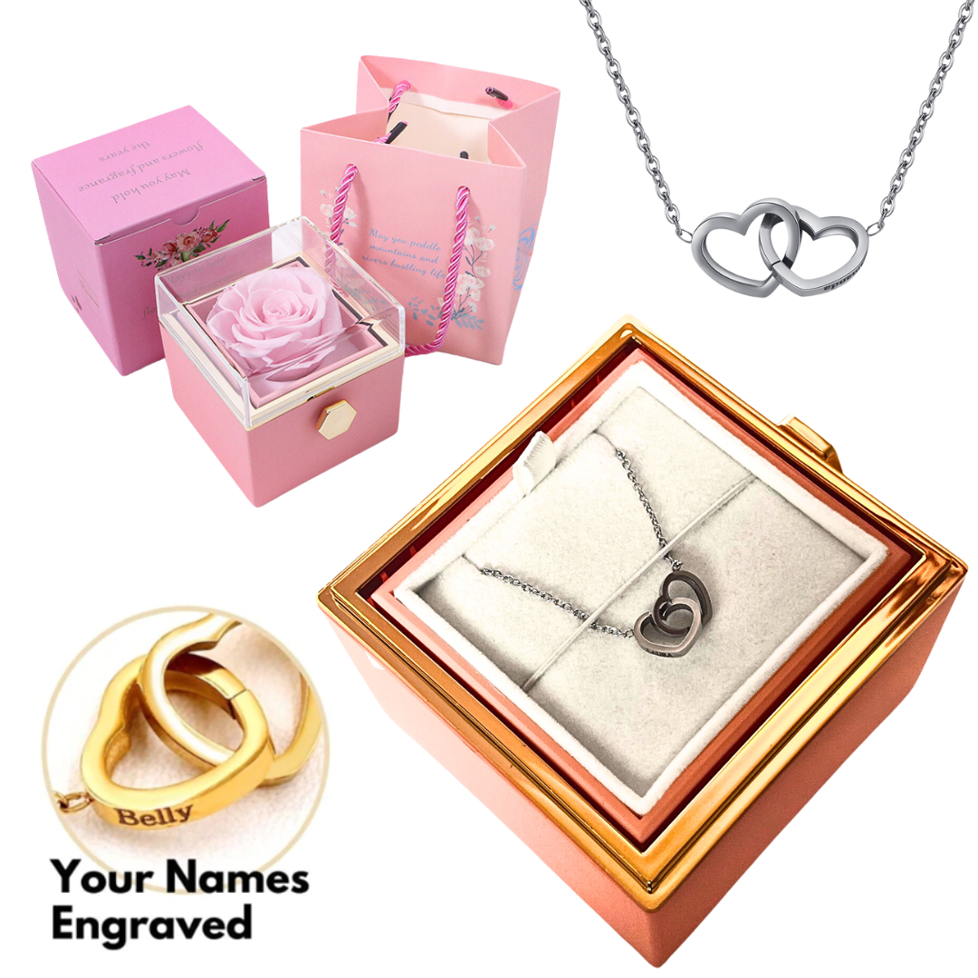 FOREVER LOVE ROSE BOX - ENGRAVED NECKLACE & REAL ROSE