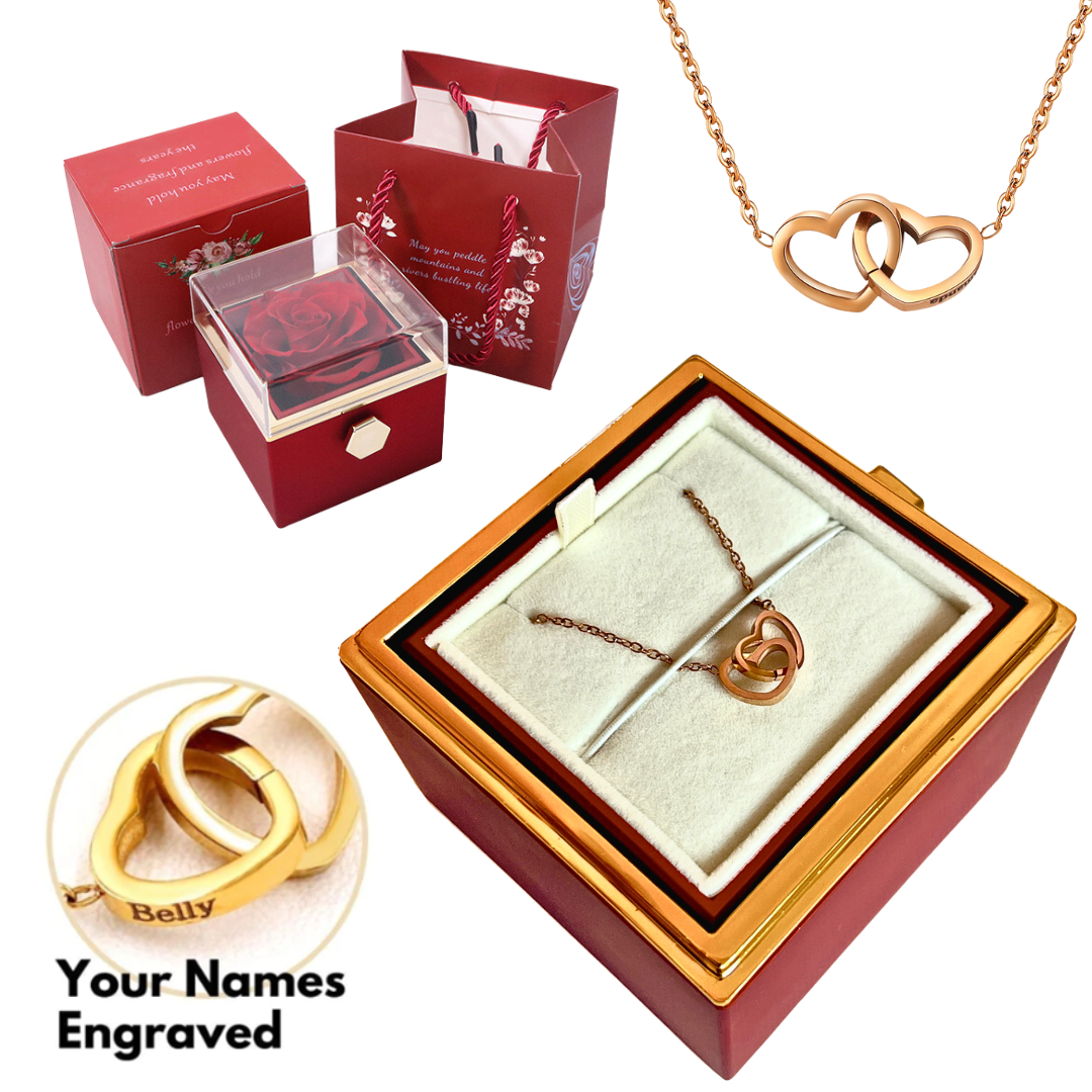 FOREVER LOVE ROSE BOX - ENGRAVED NECKLACE & REAL ROSE