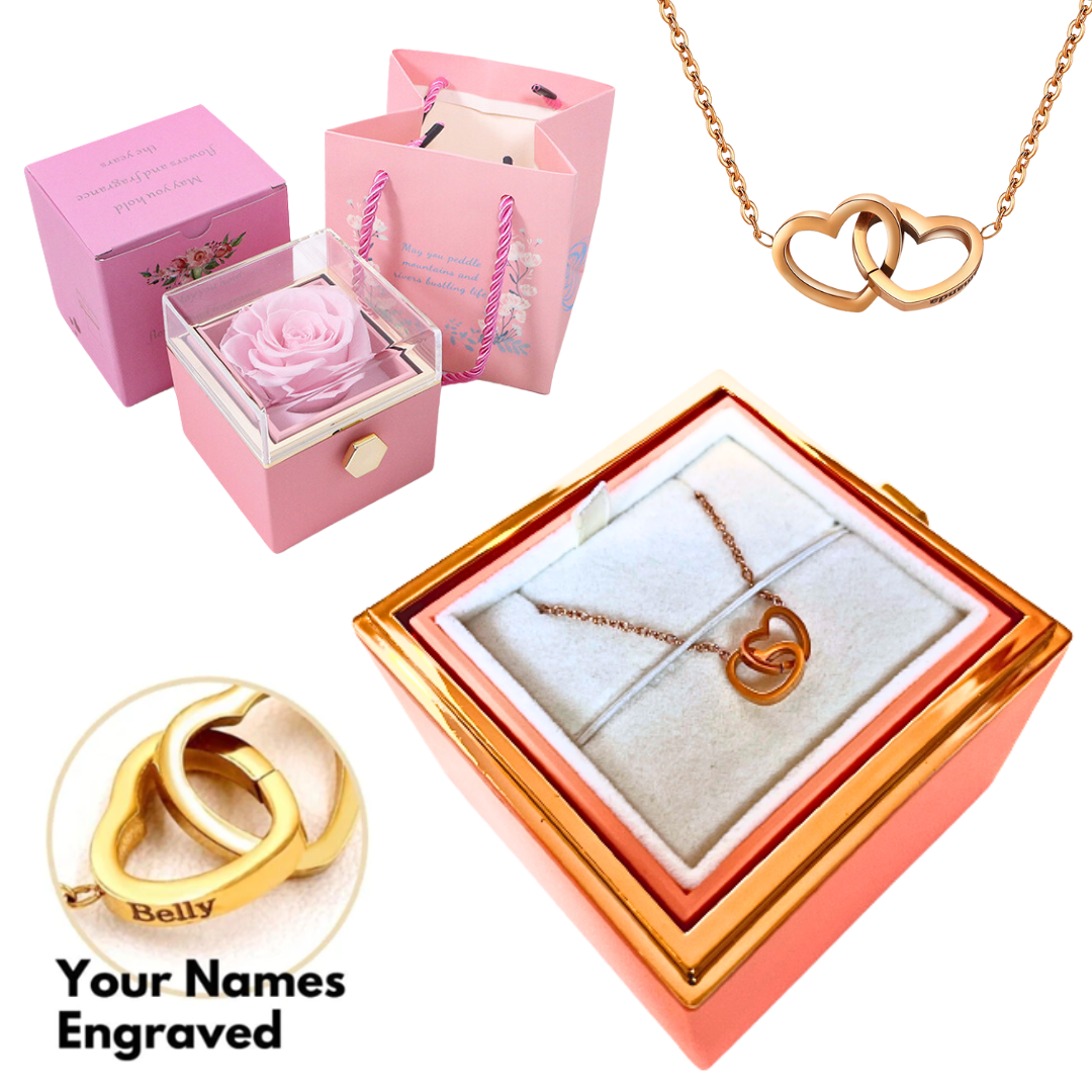 FOREVER LOVE ROSE BOX - ENGRAVED NECKLACE & REAL ROSE